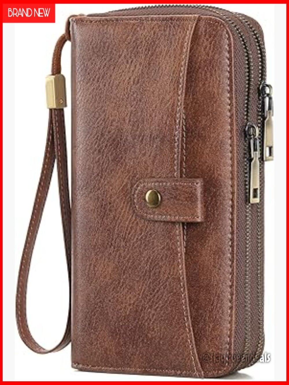 Large Capacity Vegan Leather Wallet with RFID Blocking and Wrist Strap
